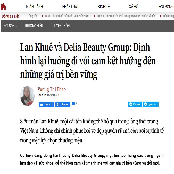 [Tạp chí điện tử Người đưa tin] – Lan Khuê và Delia Beauty Group: Định hình lại hướng đi với cam kết hướng đến những giá trị bền vững