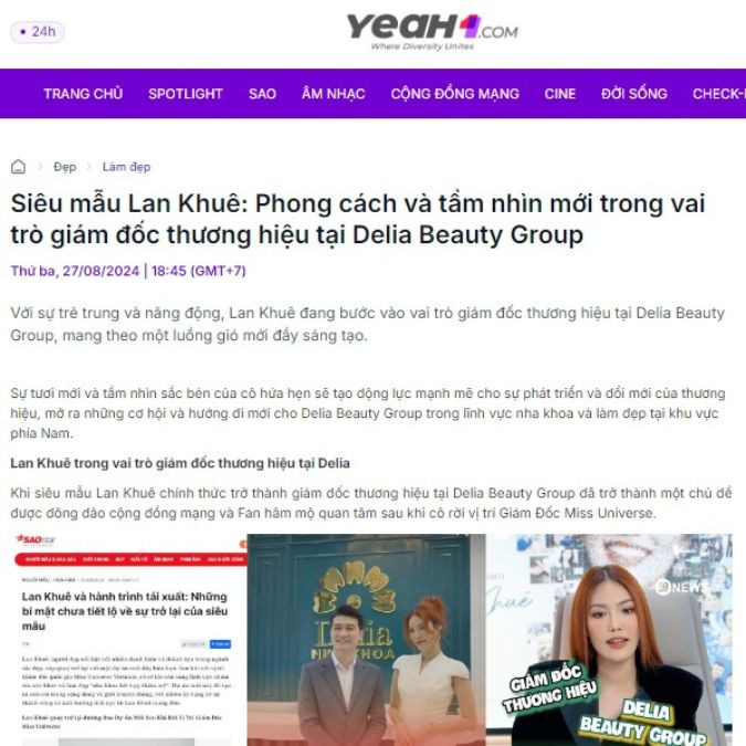 [Báo Yeah 1] – Siêu mẫu Lan Khuê: Phong cách và tầm nhìn mới trong vai trò giám đốc thương hiệu tại Delia Beauty Group