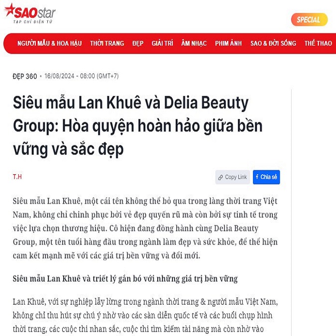 [Tạp Chí Điện Tử Sao Star] Siêu Mẫu Lan Khuê và Delia Beauty Group: Sự Kết Hợp Hoàn Hảo Trong Lĩnh Vực Làm Đẹp
