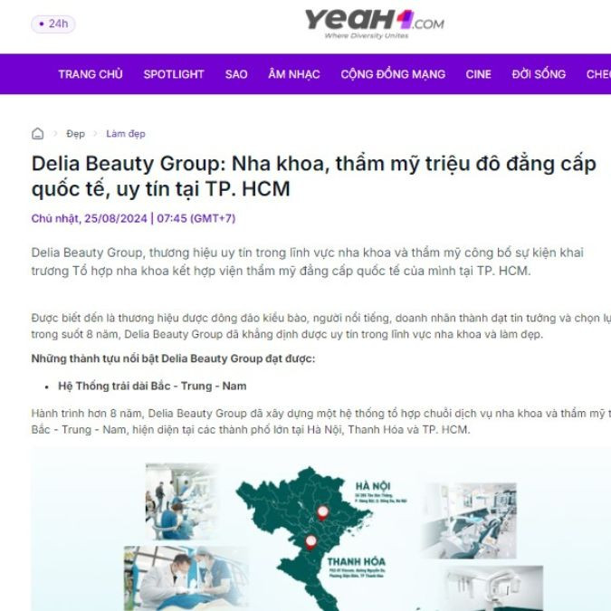 [Báo Yeah 1] – Delia Beauty Group: Nha khoa, thẩm mỹ triệu đô đẳng cấp quốc tế, uy tín tại TP. HCM