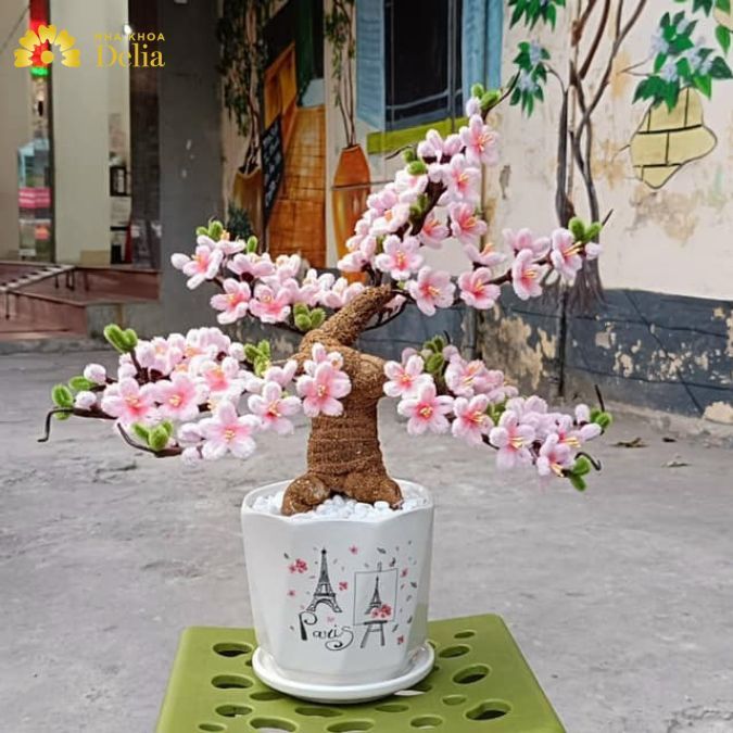 Hoa đào phai siêu đẹp được làm bằng kẽm nhung 100%