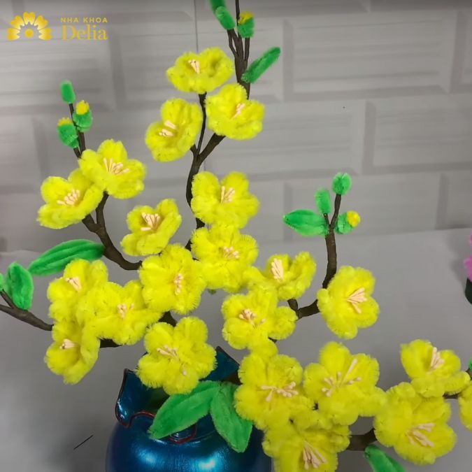 Làm hoa mai bằng dây kẽm nhung 