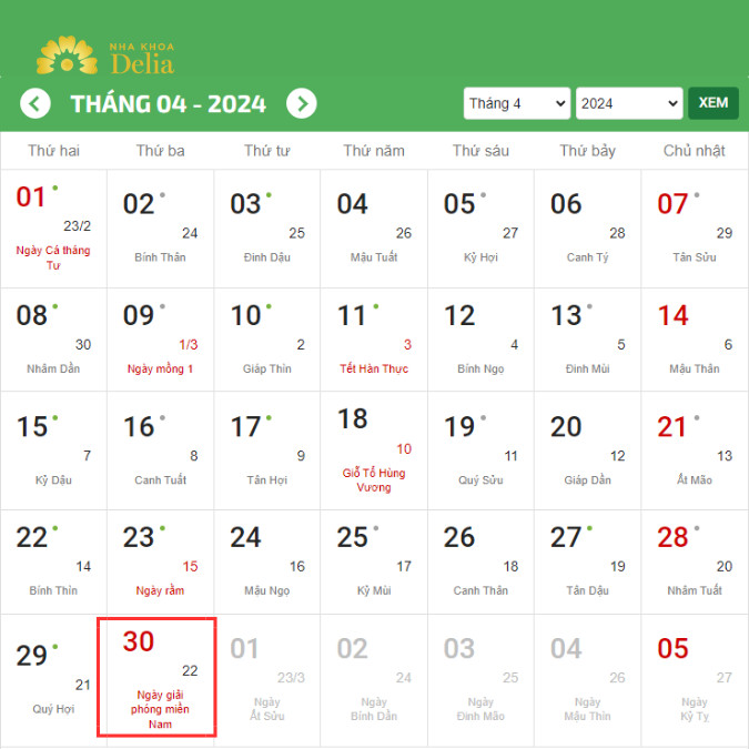 Lịch nghỉ lễ 30/4 1/5 2024 chính thức