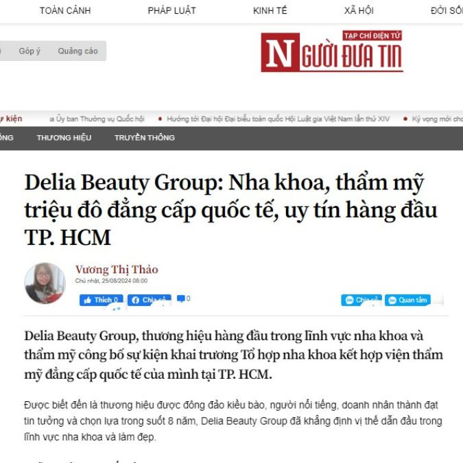 [Tạp chí điện tử Người đưa tin] - Delia Beauty Group: Nha khoa, thẩm mỹ triệu đô đẳng cấp quốc tế, uy tín hàng đầu TP. HCM