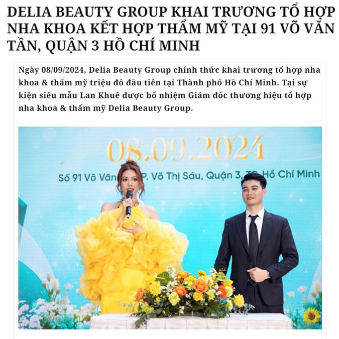 Delia Beauty Group khai trương tổ hợp nha khoa & thẩm mỹ tại TP.Hồ Chí Minh