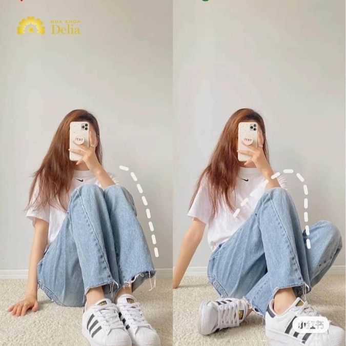 Tạo dáng ngồi trước gương