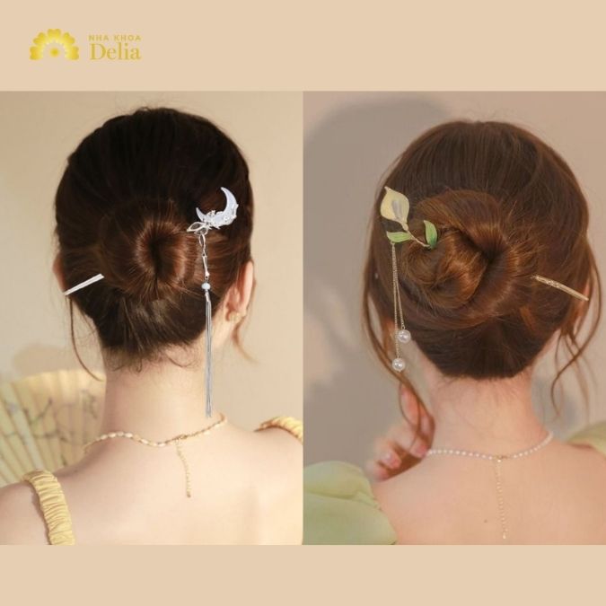 Tóc dài cài trâm cực sang đi đám cưới