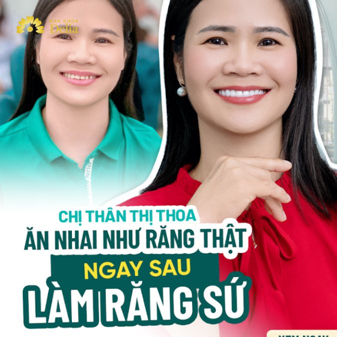 Chị Hoa không thể giấu nổi niềm vui với hàm răng mới