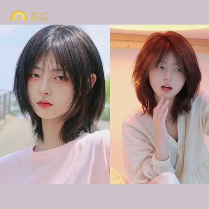 Layer mullet nữ ngắn mặt tròn